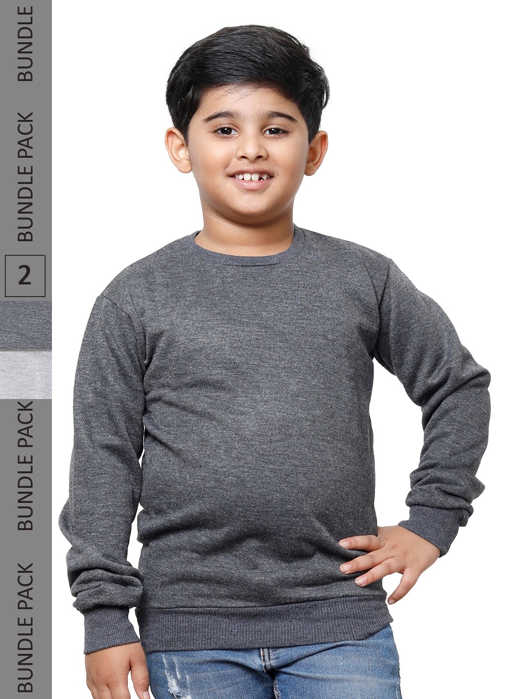 

IndiWeaves Boys Pack Of 2 Long Sleeves Fleece Sweatshirt, Grey