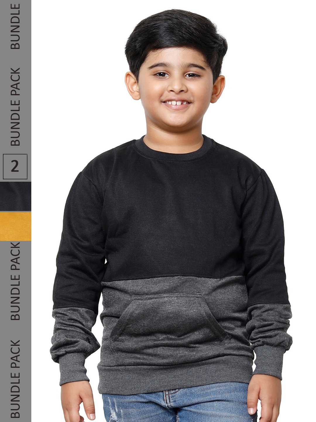 

IndiWeaves Boys Pack Of 2 Colourblocked Long Sleeves Fleece Sweatshirt, Mustard