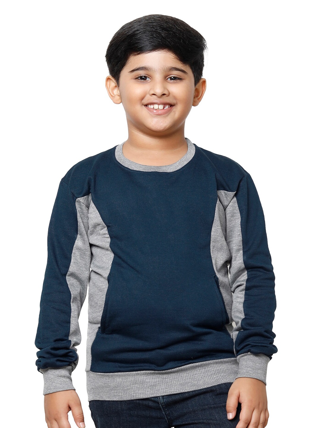 

IndiWeaves Boys Colourblocked Long Sleeves Fleece Sweatshirt, Navy blue
