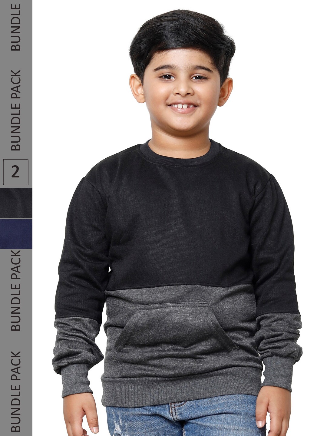 

IndiWeaves Boys Pack of 2 Colourblocked Sweatshirt, Black