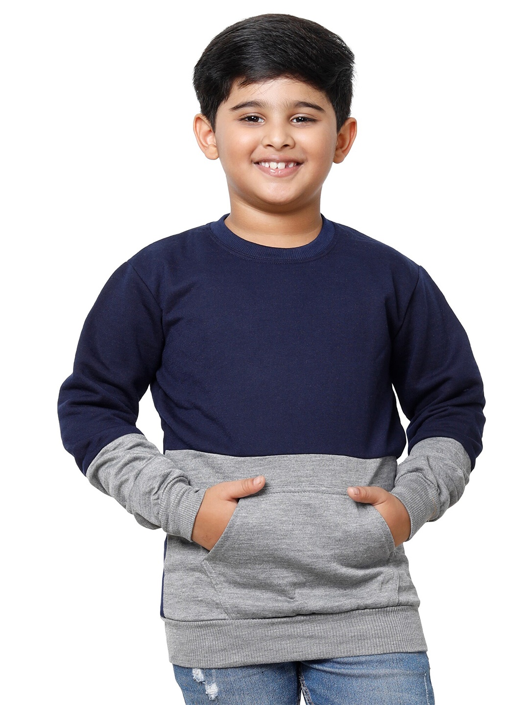 

IndiWeaves Boys Colourblocked Sweatshirt, Navy blue