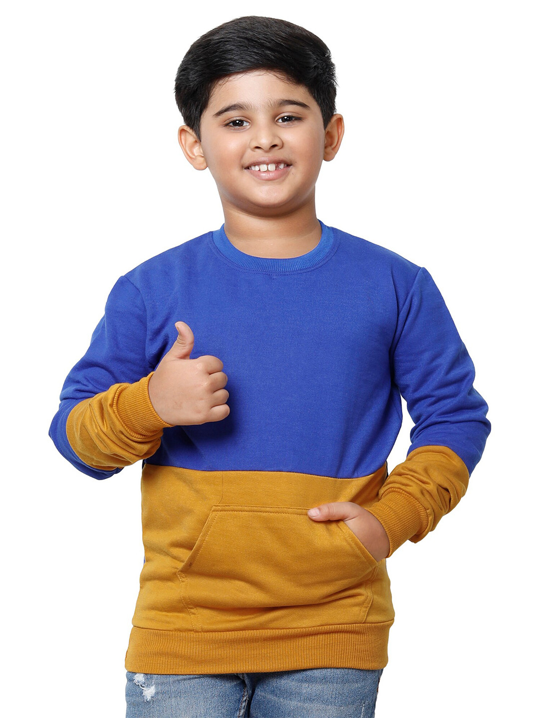 

IndiWeaves Boys Colourblocked Fleece Pullover Sweatshirt, Blue