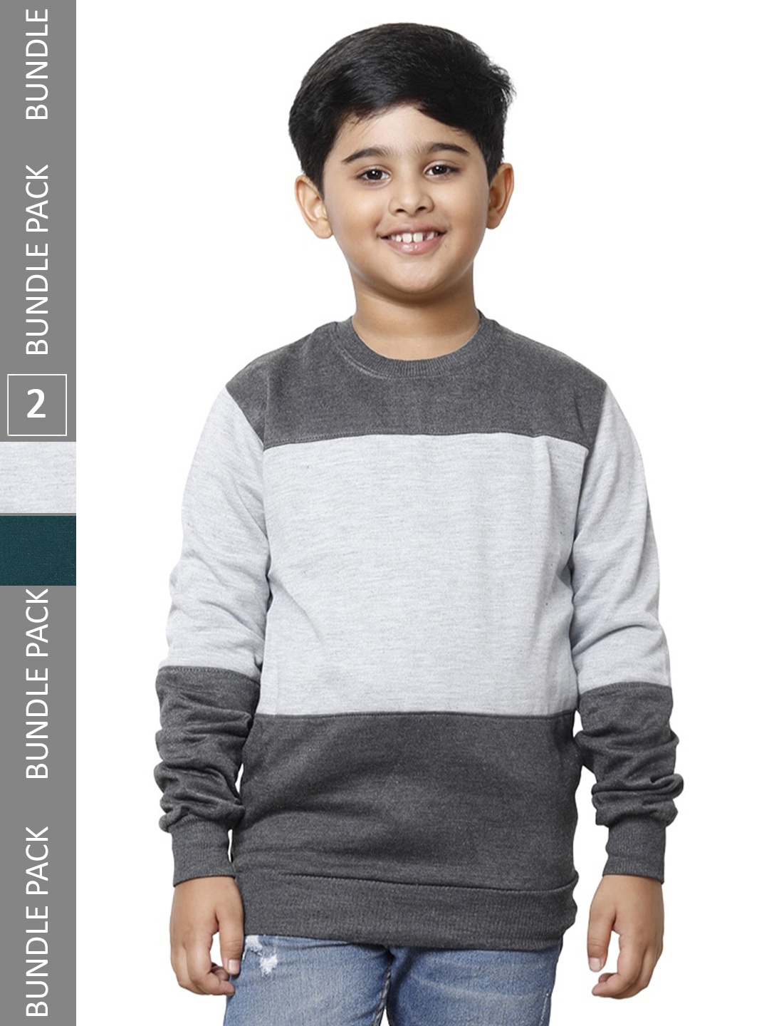 

IndiWeaves Boys Boys Pack Of 2 Colourblocked Sweatshirt, Grey