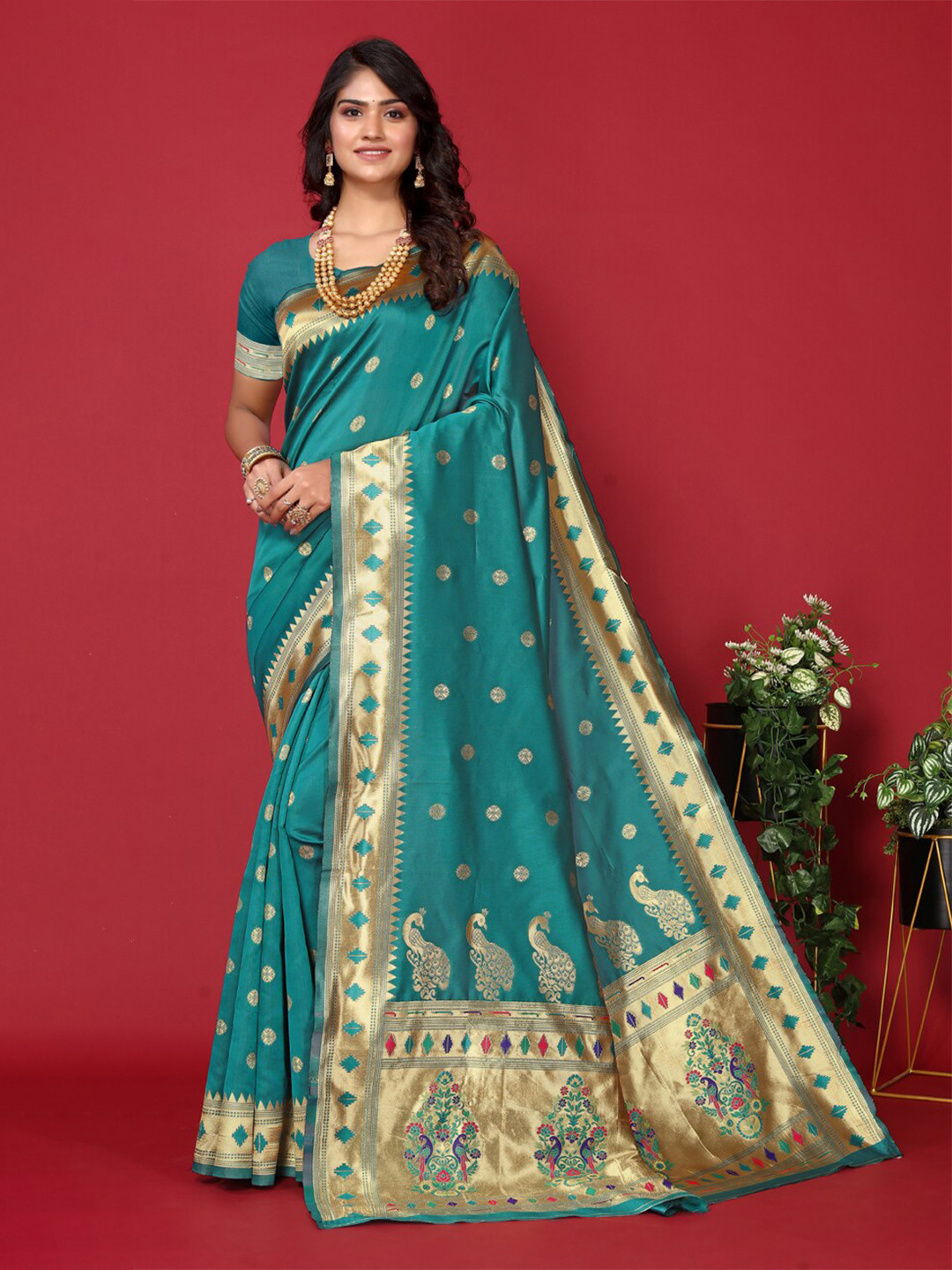 

DIVASTRI Woven Design Zari Paithani Saree, Blue