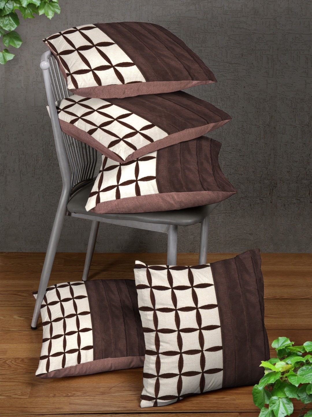 

Alina decor Brown & Beige Set of 5 Solid Square Cushion Covers