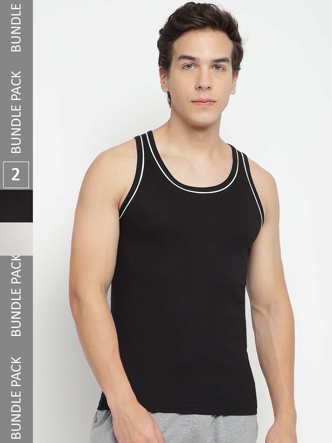 

La Intimo Pack Of 2 Pure Cotton Innerwear Vests 11160012, Black