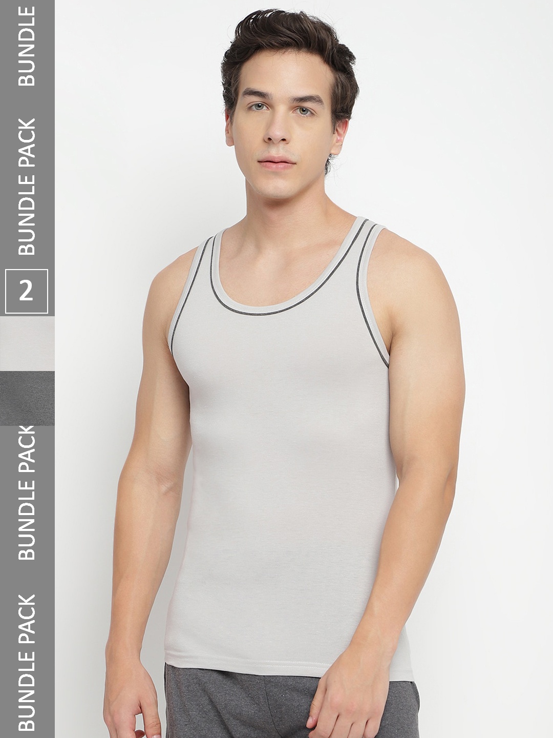 

La Intimo Pack Of 2 Pure Cotton Innerwear Vests, Grey