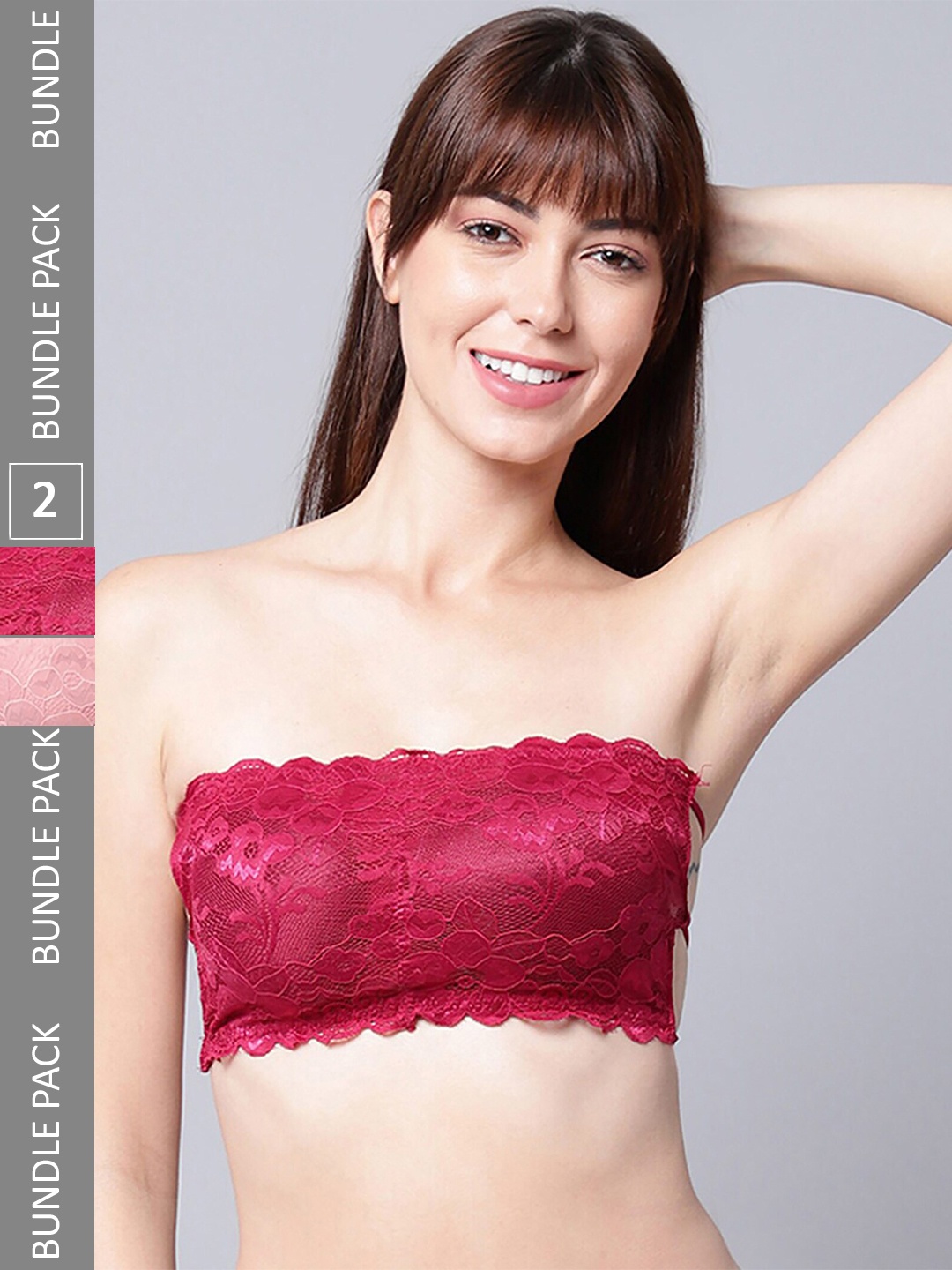 

Aamarsh Pack Of 3 Floral Self Design Strapless Minimizer Bra With 360 Degree Support, Maroon