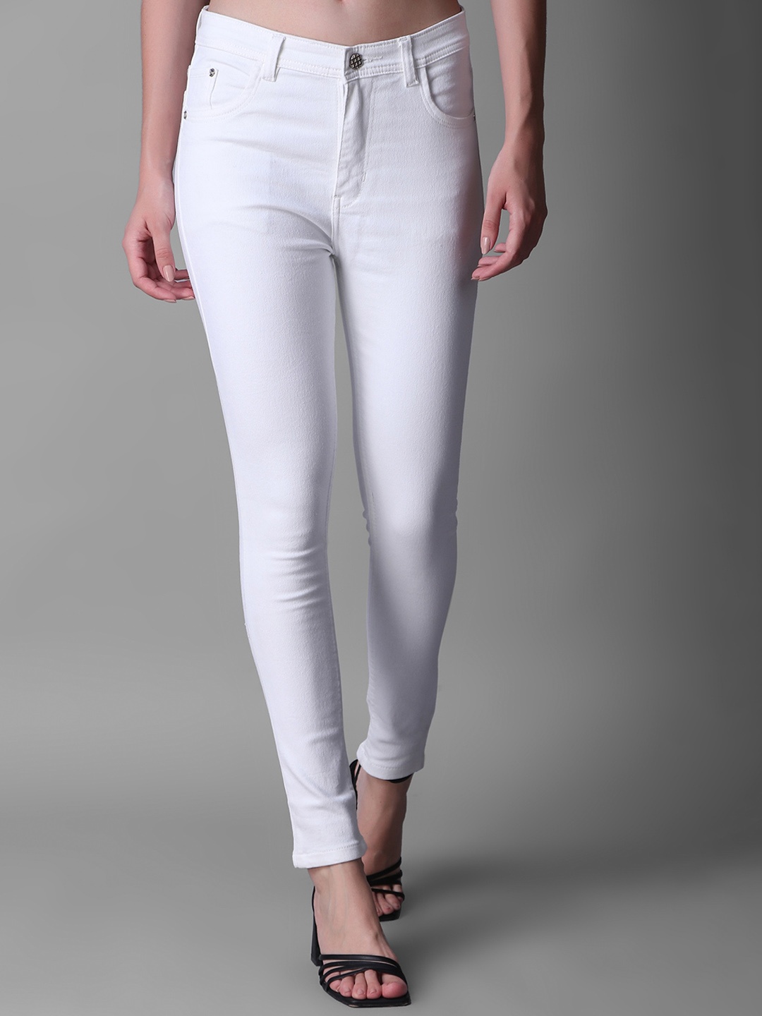 

POMPOUS Women Slim Fit High-Rise Stretchable Jeans, White