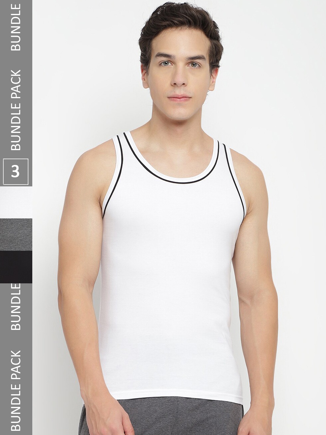 

La Intimo Pack Of 3 Anti Bacterial Pure Cotton Gym Vests, White