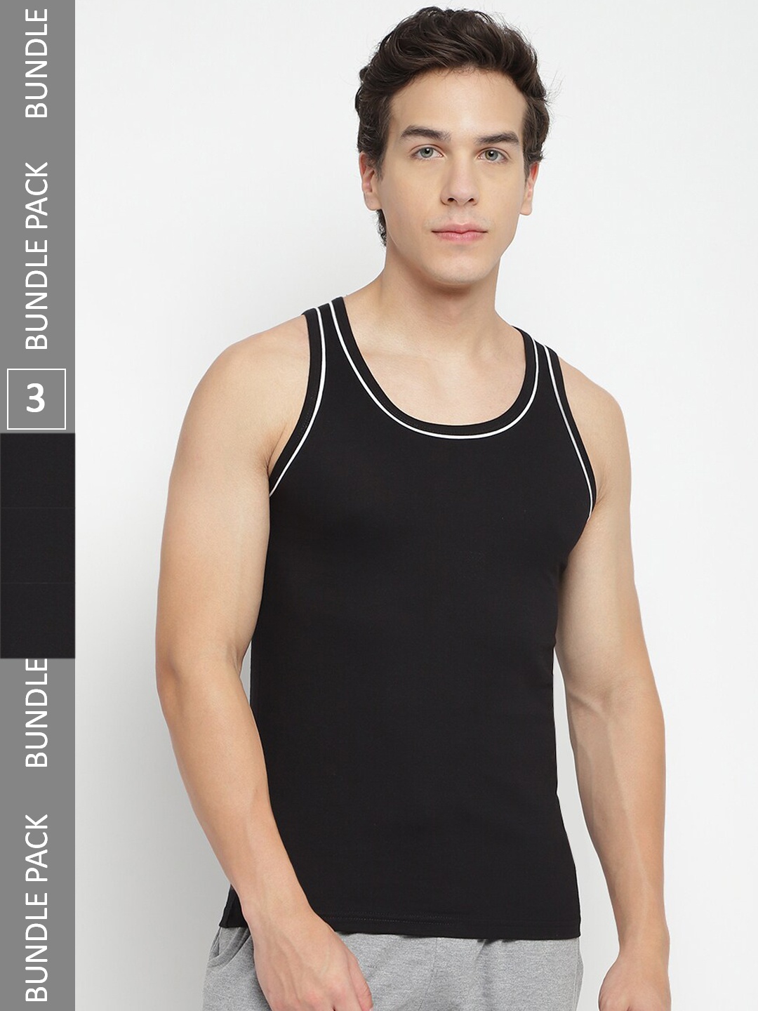 

La Intimo Pack Of 3 Anti Bacterial Pure Cotton Gym Vests, Black