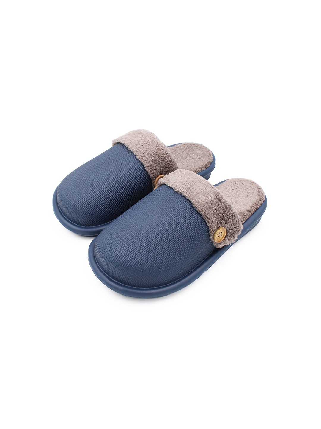 

JENNA Girls Textured Lightweight Fur Waterproof Room Slippers, Navy blue