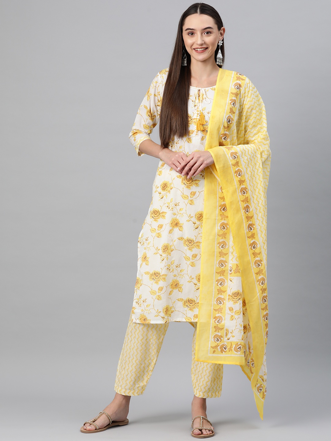 

Readiprint Floral Printed Sequinned Pure Cotton Kurta Set, Yellow