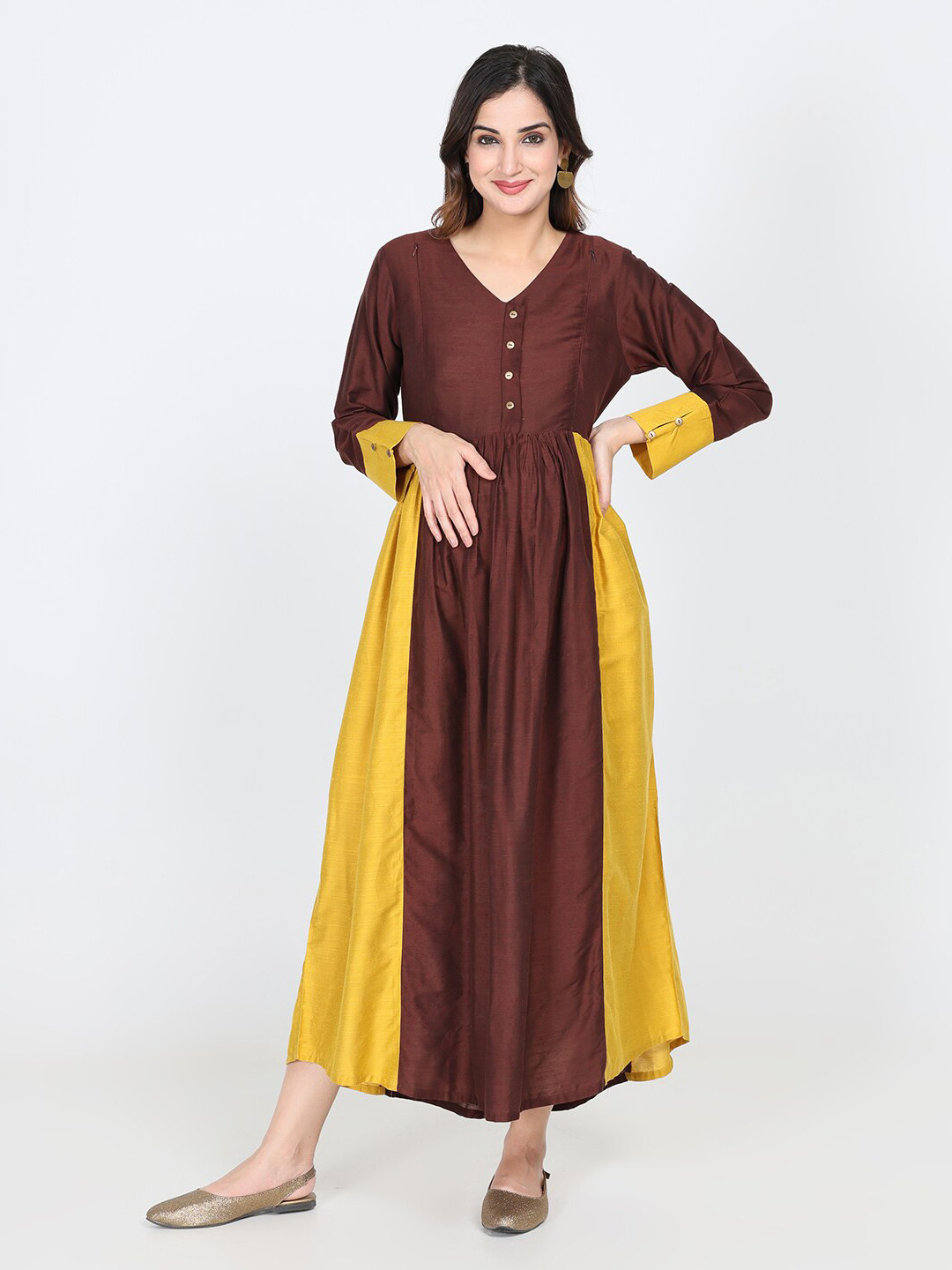 

CHARISMOMIC Colourblocked Cotton Maternity Maxi Dress, Maroon