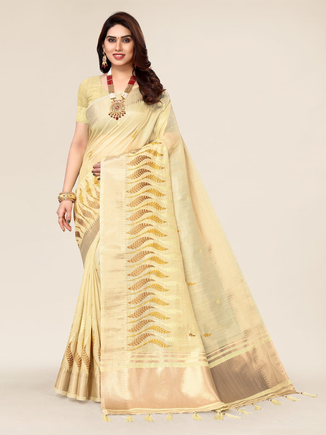 

ALAGINI Floral Embroidered Silk Blend Leheriya Saree, Yellow