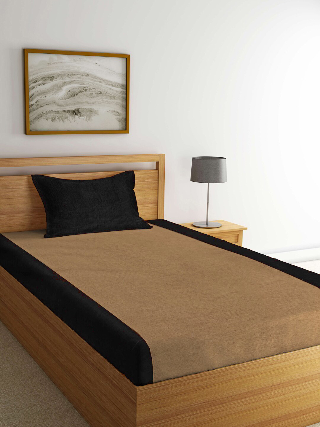 

KLOTTHE Brown Woven Design Cotton 300 TC Single Bedsheet With 1 Pillow Cover