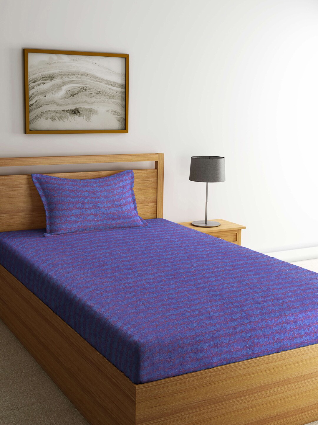 

KLOTTHE Purple Woven Design Pure Cotton 300 TC Single Bedsheet With 1 Pillow Cover