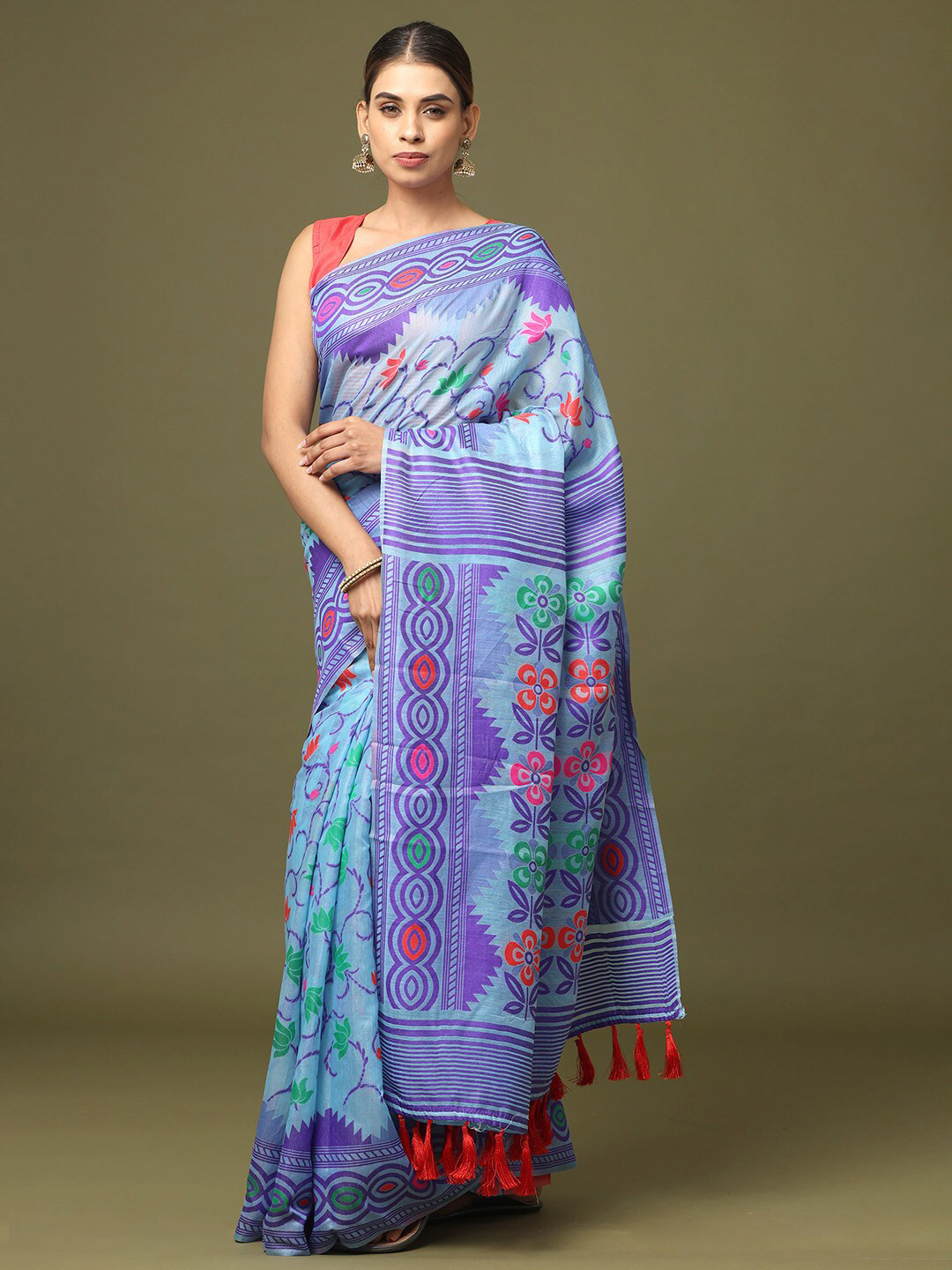 

VASTRANAND Floral Woven Design Zari Jamdani Saree, Blue