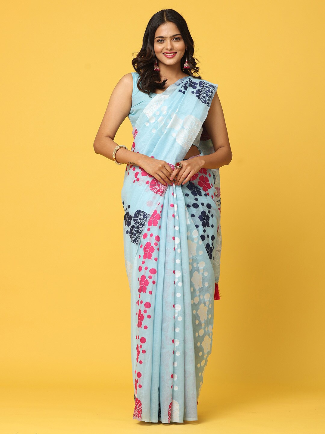 

VASTRANAND Floral Woven Design Jamdani Saree, Blue