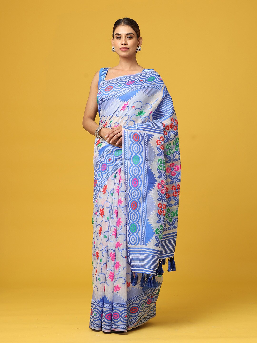 

VASTRANAND Floral Woven Design Jamdani Saree, White