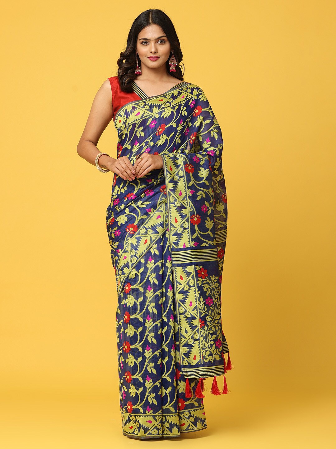 

VASTRANAND Floral Woven Design Jamdani Saree, Blue
