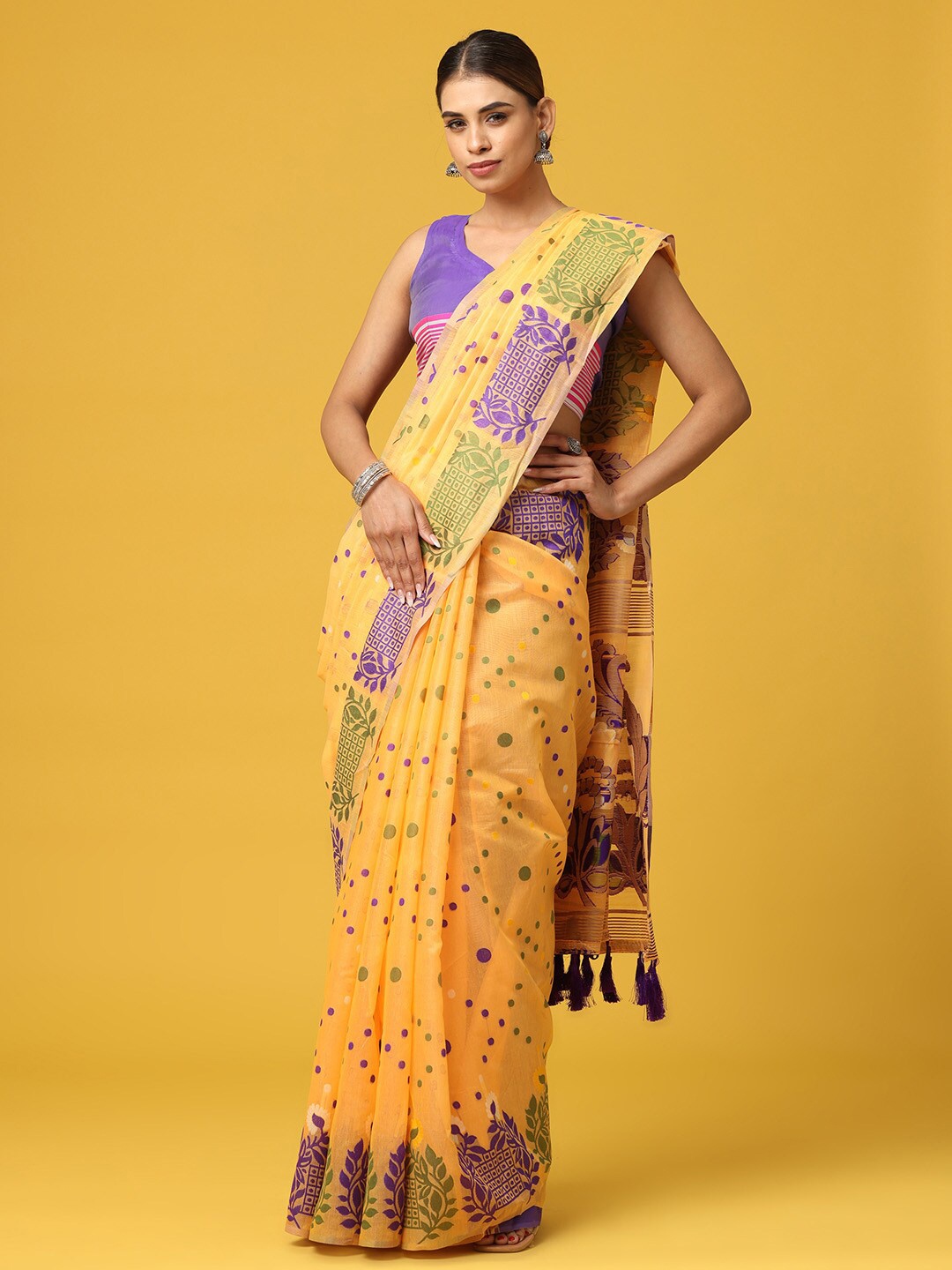 

VASTRANAND Woven Design Zari Jamdani Saree, Orange