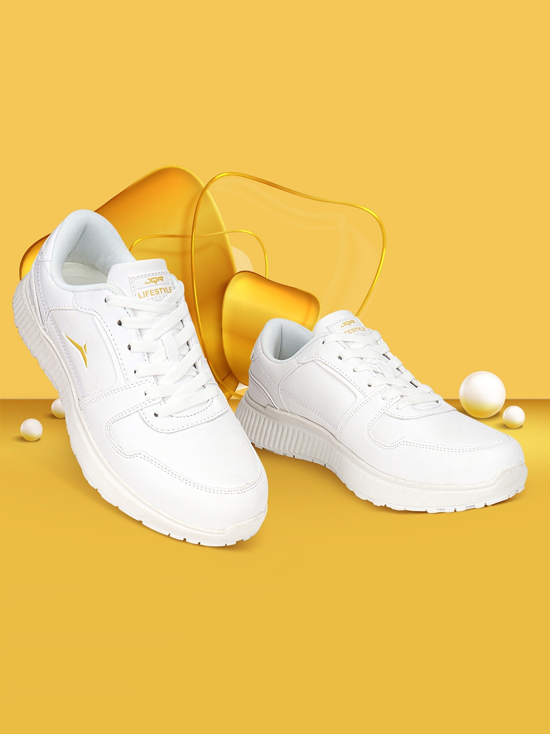 

JQR Men STYLE-009 Lightweight Memory Foam Insole Contrast Sole Sneakers, White