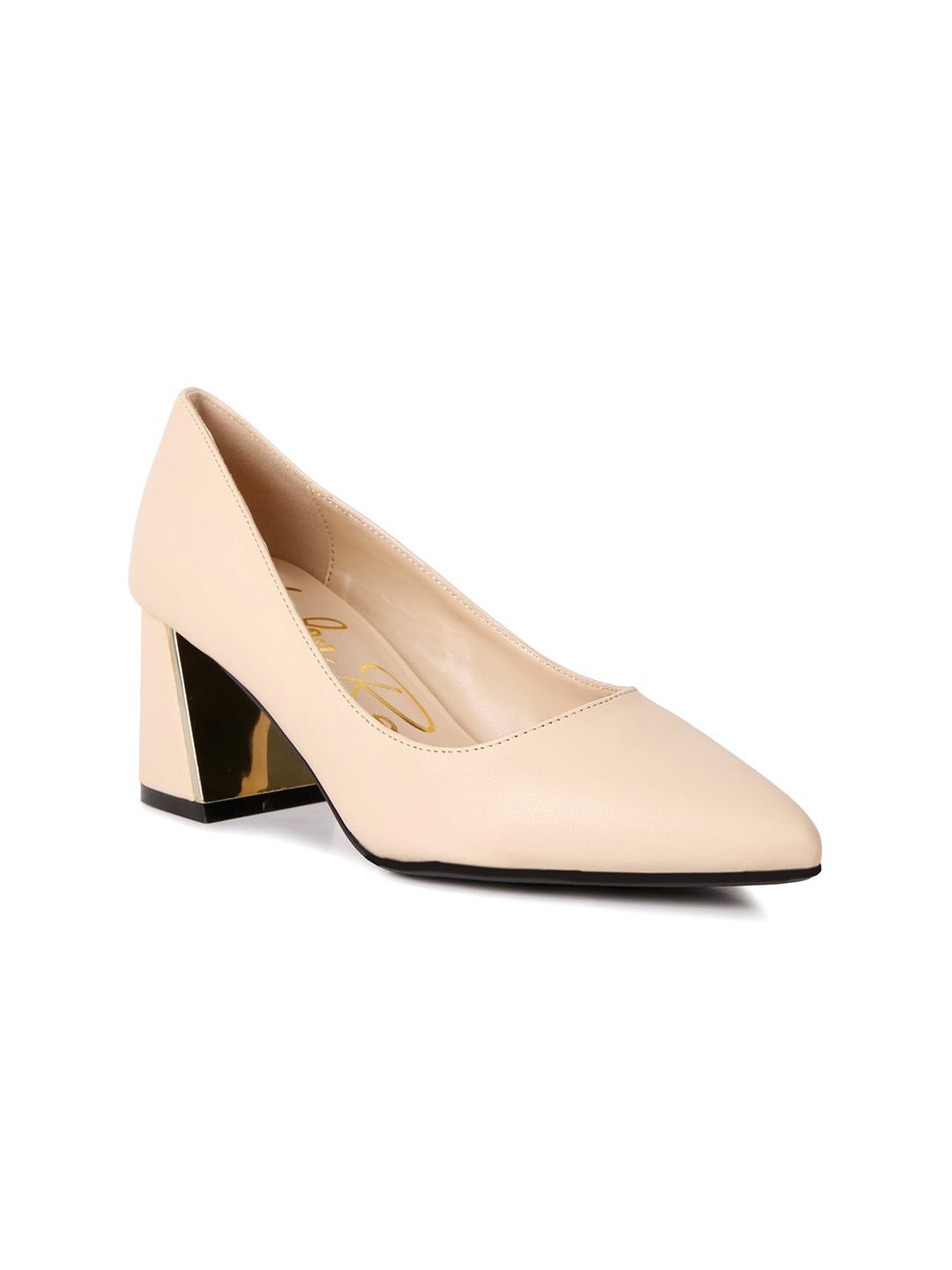 

London Rag Pointed Toe Block Heel Pumps, Beige