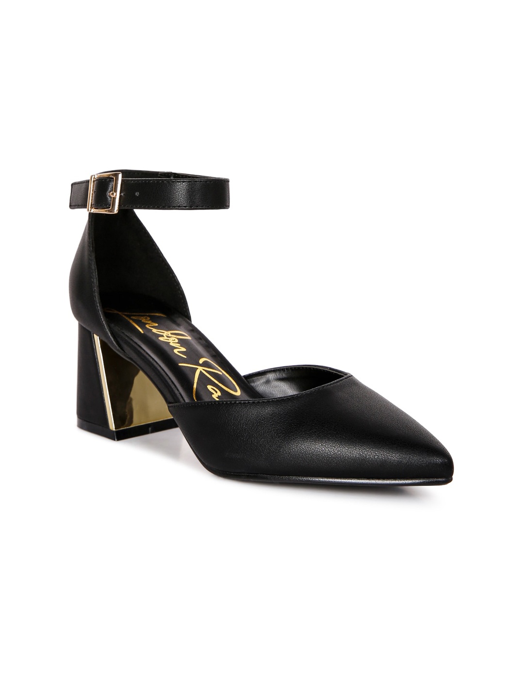

London Rag Pointed Toe Block Heel Pumps, Black