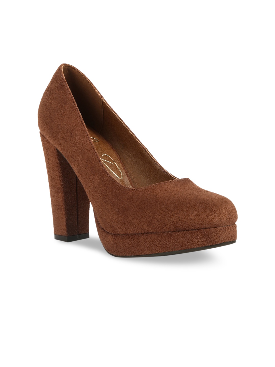 

London Rag Round Toe Suede Platform Heel Pumps, Tan