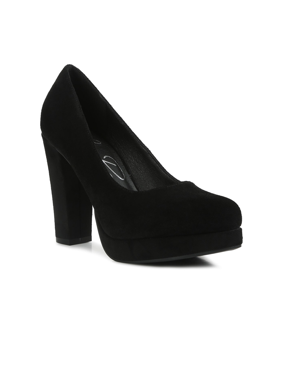 

London Rag Round Toe Suede Platform Heel Pumps, Black