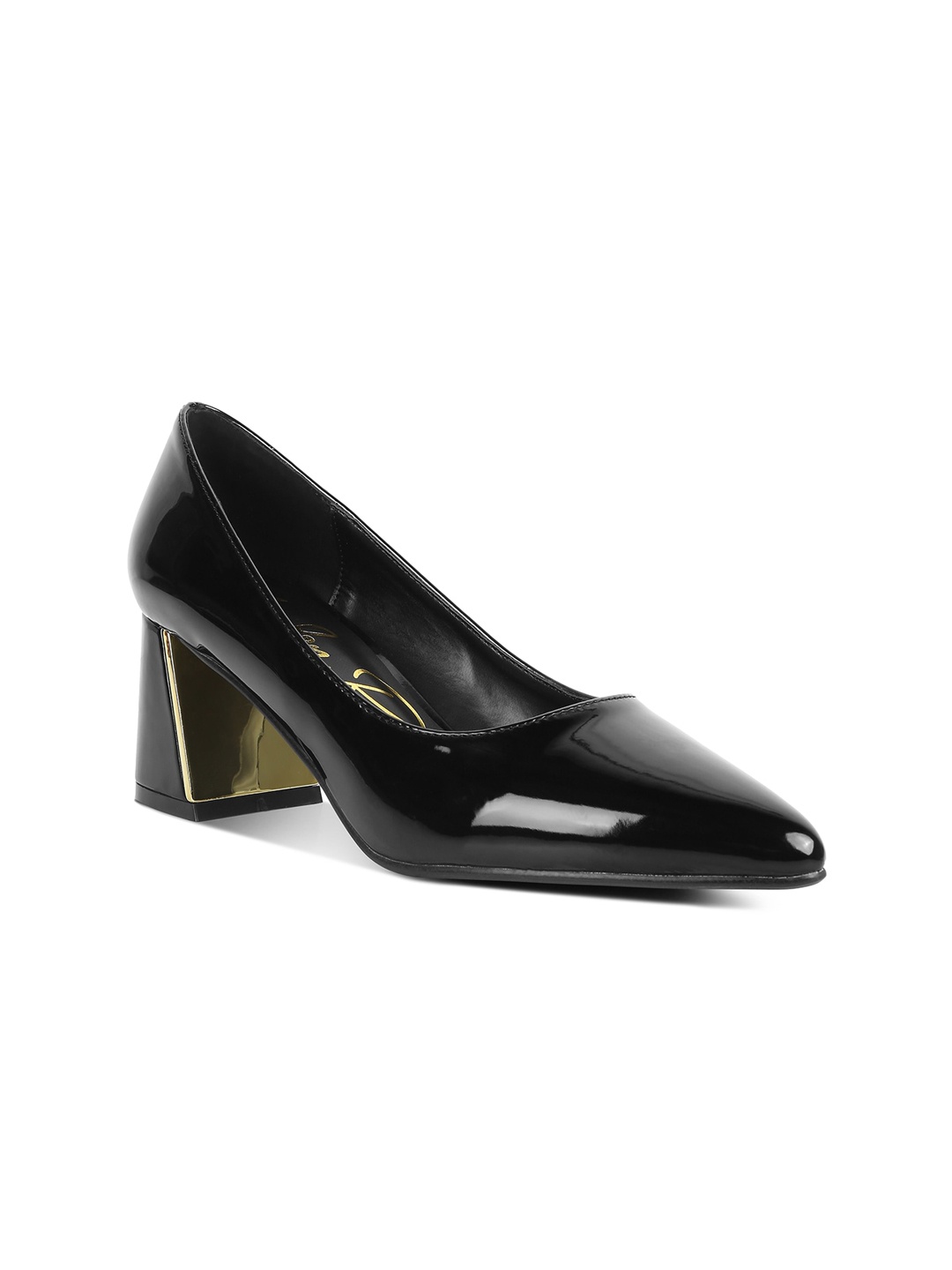 

London Rag Pointed Toe Block Heel Pumps, Black