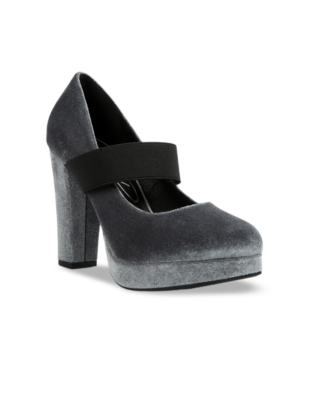 

London Rag Round Toe Velvet Platform Heel Mary Janes, Grey