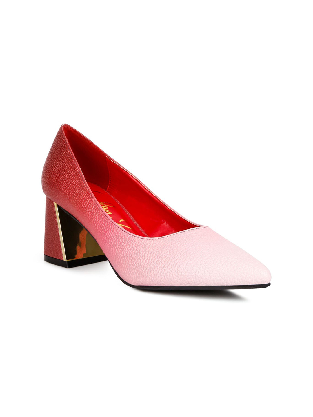 

London Rag Textured Pointed Toe Block Heel Pumps, Red