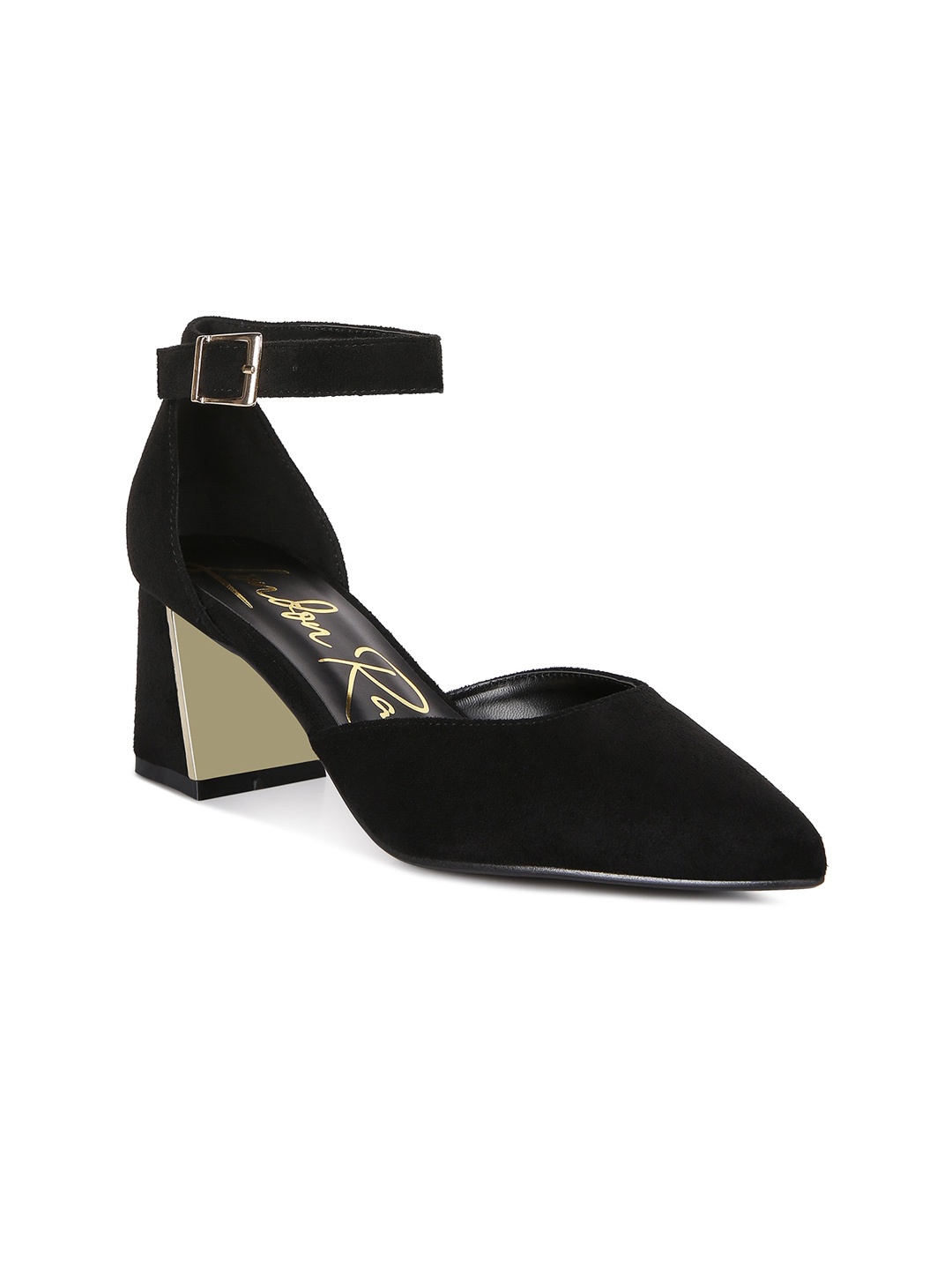 

London Rag Pointed Toe Suede Block Heel Pumps, Black