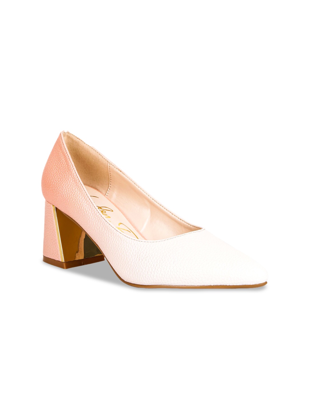 

London Rag Textured Pointed Toe Block Heel Pumps, Beige