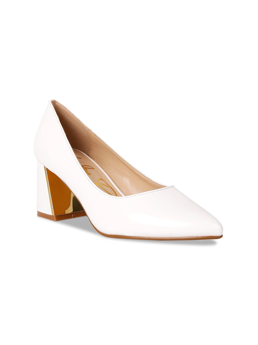 

London Rag Pointed Toe Block Heel Pumps, White