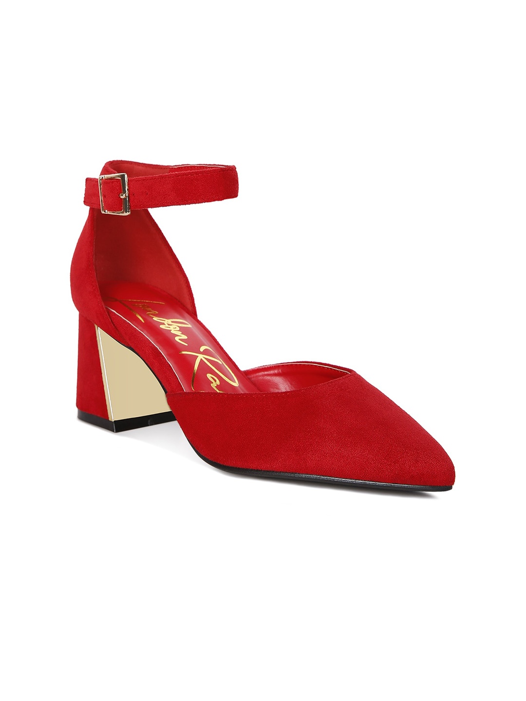 

London Rag Pointed Toe Suede Block Heel Pumps, Red