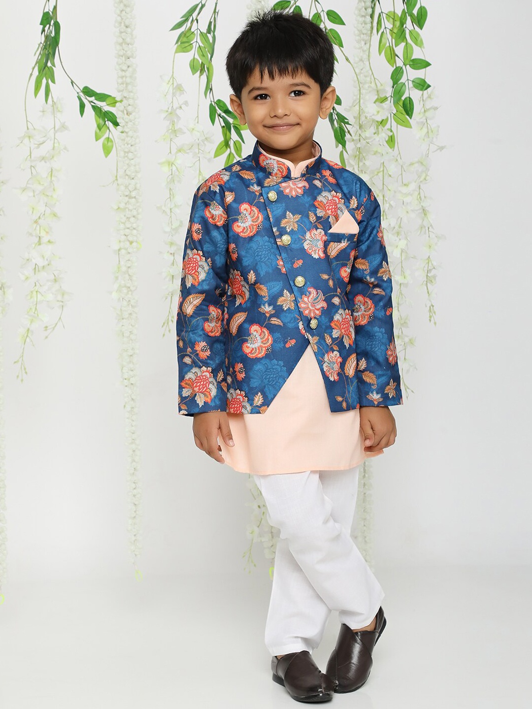 

KID1 Boys Regular Kurta & Pyjamas With Printed Jacket, Cream