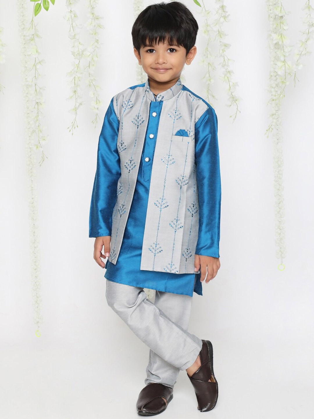 

KID1 Boys Floral Embroidered Regular Kurta wITH Pyjamas, Blue