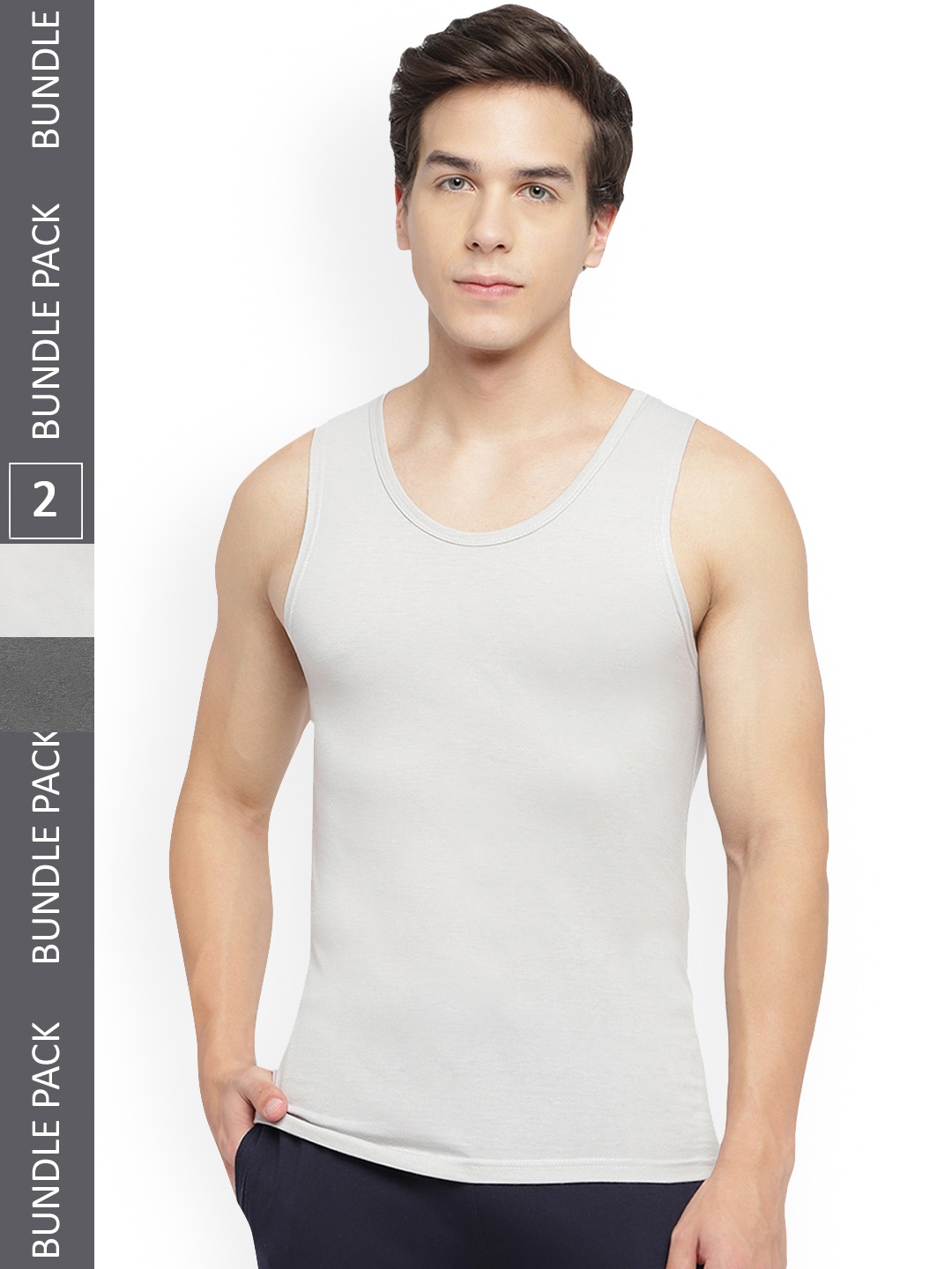 

La Intimo Pack Of 2 Pure Cotton Basic Vests, Grey