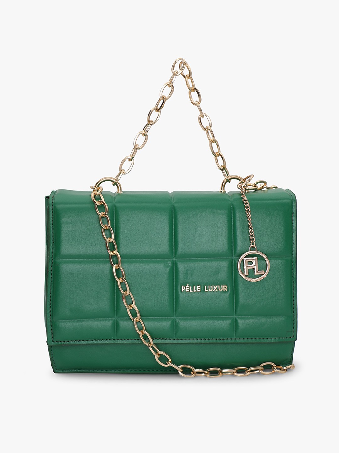 

PELLE LUXUR Textured Structured Handheld Bag With Quilted, Green