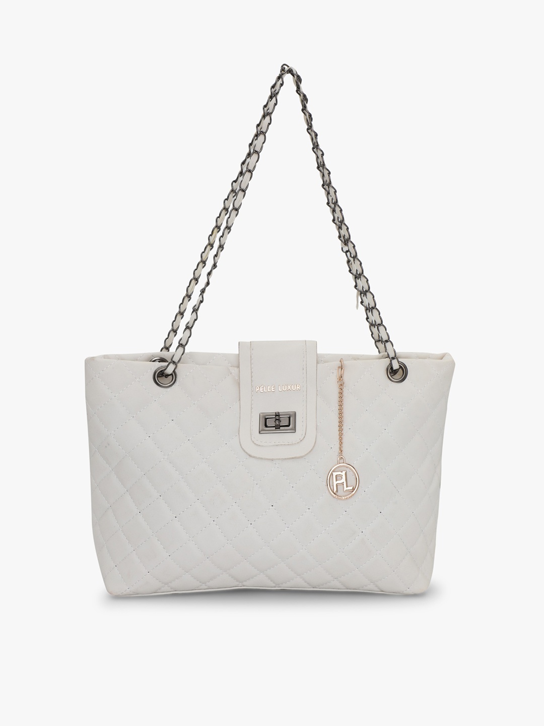 

PELLE LUXUR Textured Structured Shoulder Bag With Quilted, White