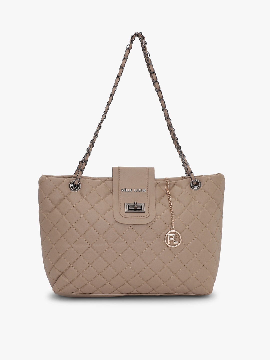 

PELLE LUXUR Brown PU Structured Shoulder Bag with Quilted