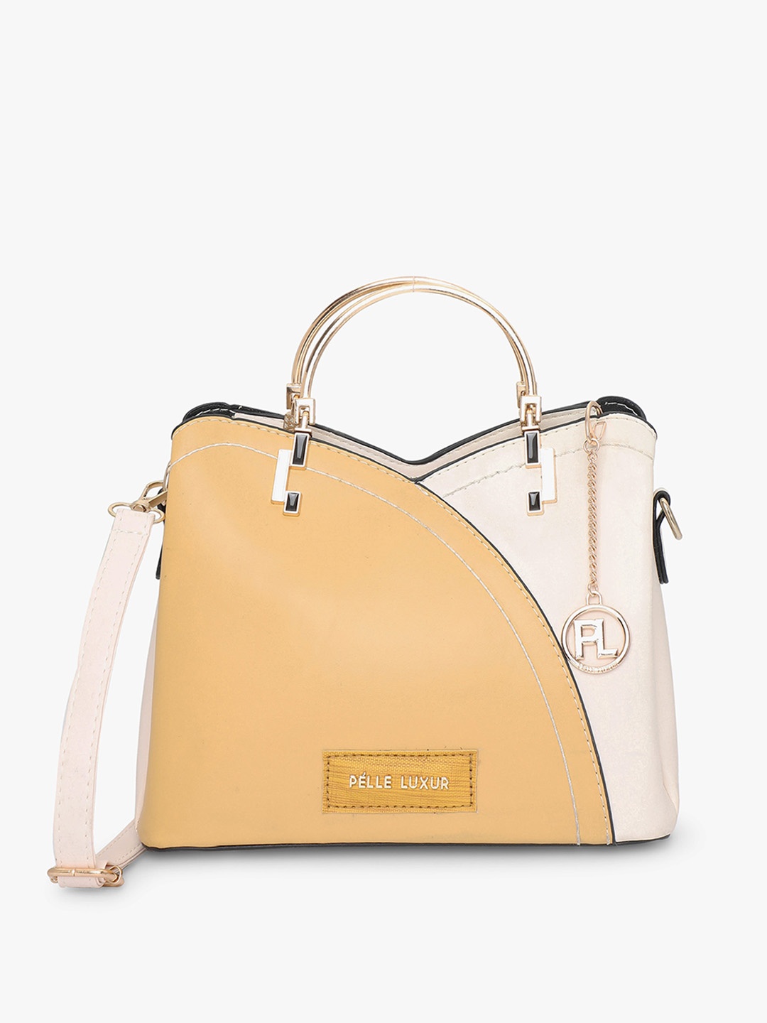 

PELLE LUXUR Colourblocked Structured Handheld Bag, Mustard