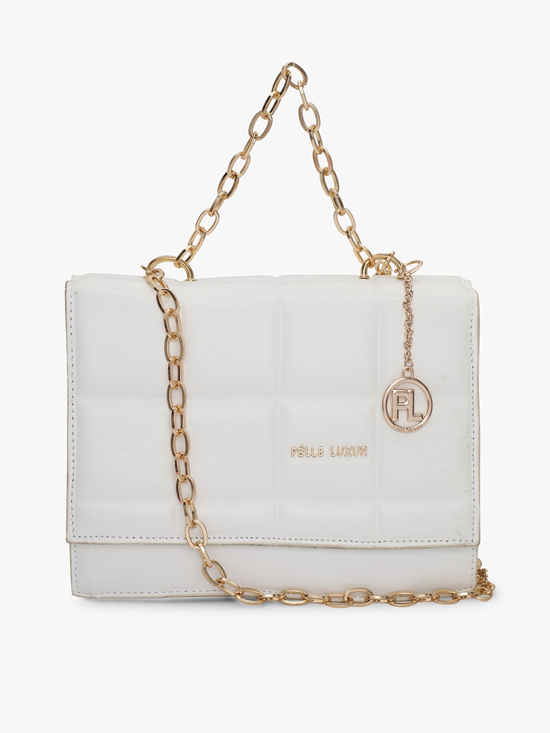 

PELLE LUXUR Textured Structured Handheld Bag With Quilted, White