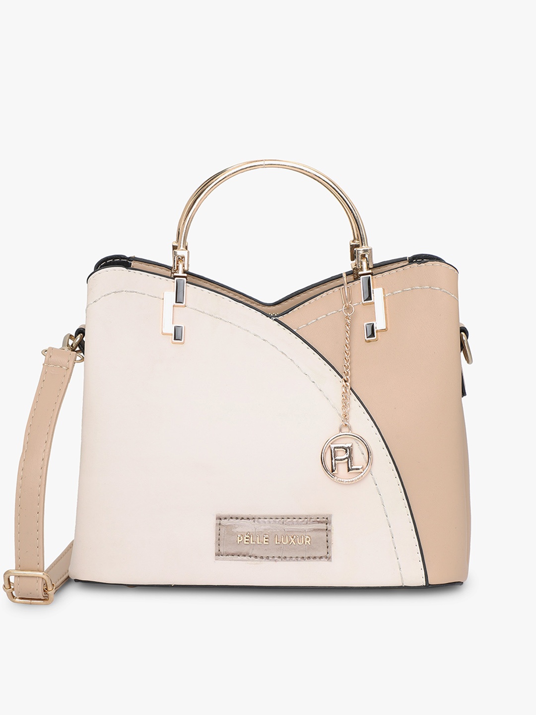 

PELLE LUXUR Colourblocked Structured Handheld Bag, Off white