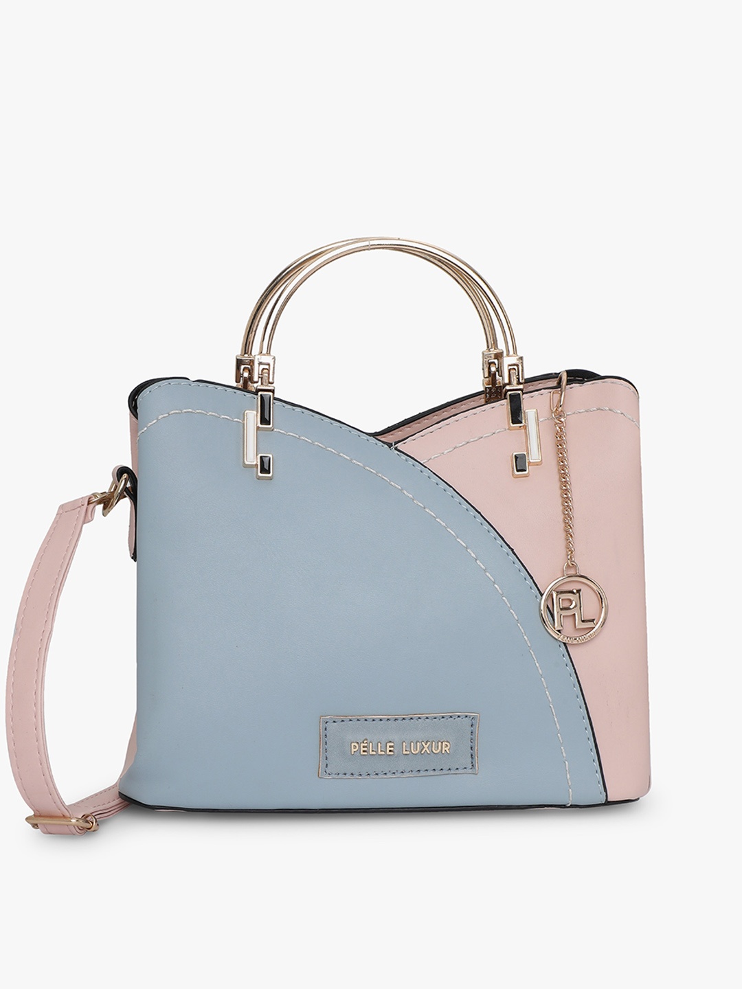 

PELLE LUXUR Colourblocked Structured Handheld Bag, Blue