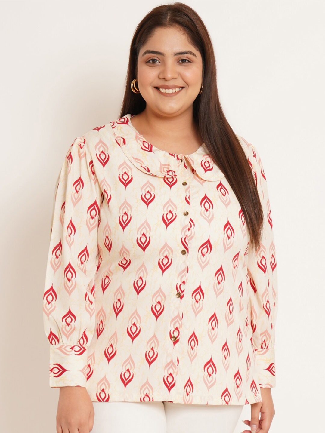 

U&F Beyond Women Plus Size Printed Crepe Top, Beige