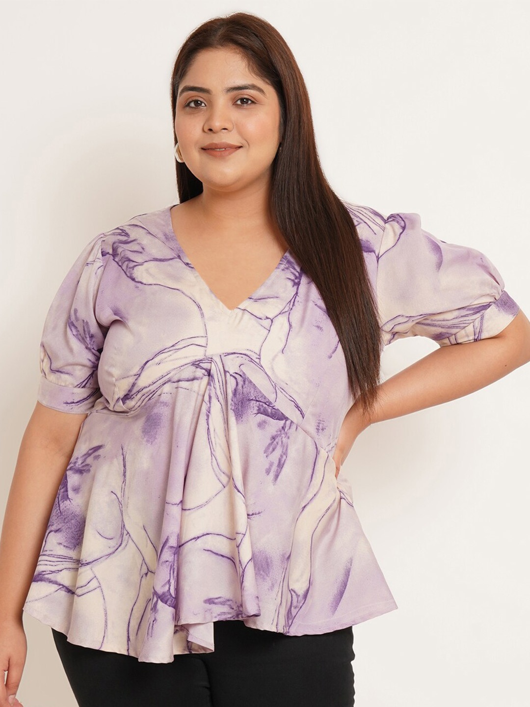 

U&F Beyond Women Plus Size Print Crepe Empire Top, Purple